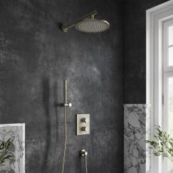 Villeroy & Boch Universal - Thermostatic Shower System with 250mm Round Shower Head and Hand Shower (2 Outlet)  - Brushed Nickel Matt