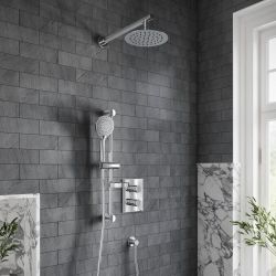 Villeroy & Boch Universal - Thermostatic Shower System with 200mm Round Shower Head and Riser Rail with Hand Shower (2 Outlet) - Chrome