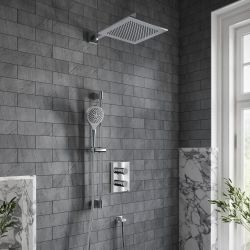 Villeroy & Boch Universal - Thermostatic Shower System with 250mm Square Shower Head and Riser Rail with Hand Shower (2 Outlet) - Chrome
