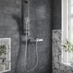 Villeroy & Boch Universal - Square Thermostatic Bar Shower Valve with Riser Rail and Hand Shower (1 Outlet) - Chrome