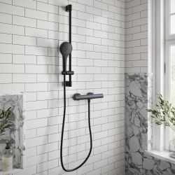 Villeroy & Boch Universal - Round Thermostatic Bar Shower Valve with Riser Rail and Hand Shower (1 Outlet) - Matt Black