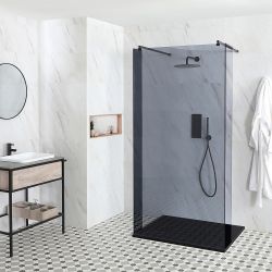 Milano Nero-Luna - Smoked Glass Open Walk-Through Shower Enclosure with Slate Tray - Choice of Sizes