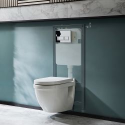 Milano Newby - White Modern Wall Hung Toilet with Tall Wall Frame - Choice of Flush Plate