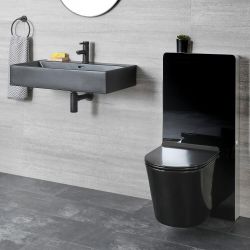 Milano Nero - Black Modern 500mm Compact WC Unit with Wall Hung Toilet and Basin