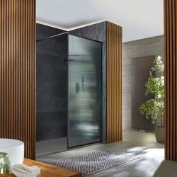 Milano Florence - 1950mm Fluted Glass Wet Room Screen - Black - Choice of Size and Style
