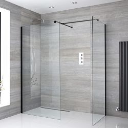 Milano Nero - Corner Wet Room Shower Enclosure - Choice of Glass Size & Drain