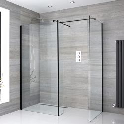 Milano Nero - Corner Wet Room Shower Enclosure with Hinged Return Panel - Choice of Glass Size & Drain