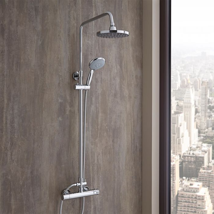 Milano Select - Chrome Thermostatic Mixer Shower with Shower Head, Hand Shower and Telescopic Riser Rail (2 Outlet)