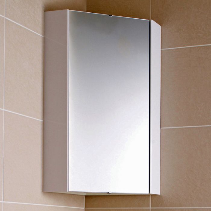 Milano Lurus - White Modern Bathroom Mirrored Corner Cabinet - 650mm x 459mm