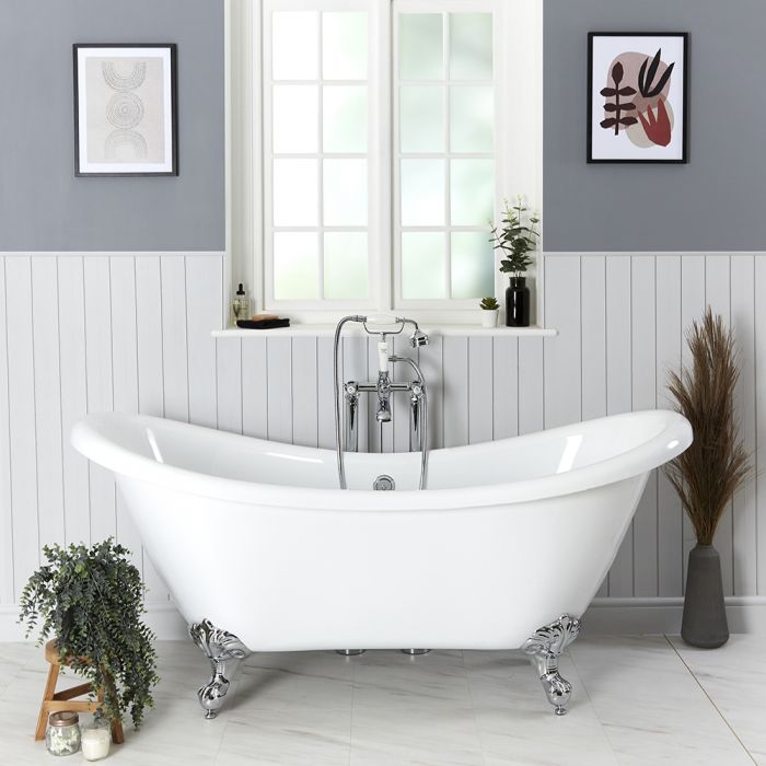Milano Legend - White Traditional Double-Ended Freestanding Slipper Bath with Choice of Feet - 1750mm x 730mm