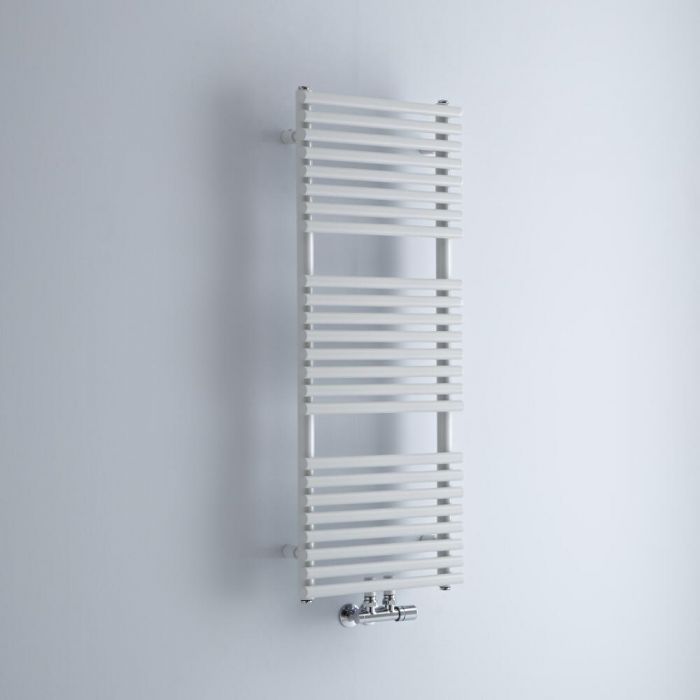 Milano Via - White Central Connection Bar on Bar Heated Towel Rail - 1065mm x 400mm