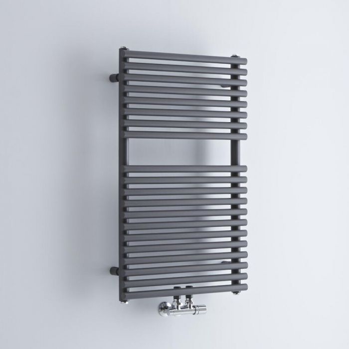 Milano Via - Anthracite Central Connection Bar on Bar Heated Towel Rail - 835mm x 500mm