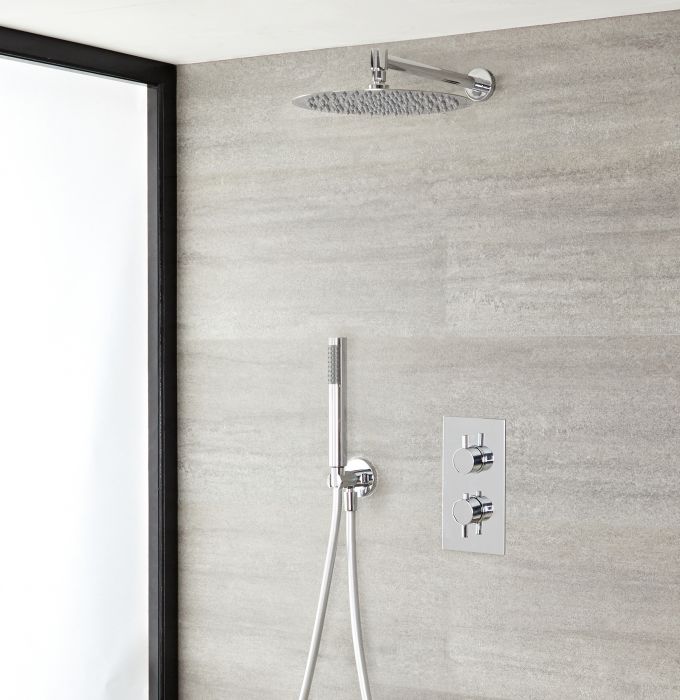 Milano Mirage - Chrome Thermostatic Shower with Diverter, Shower Head and Hand Shower (2 Outlet)