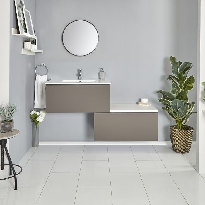 Milano Oxley - Grey 1400mm Wall Hung Stepped Vanity Unit with Basin