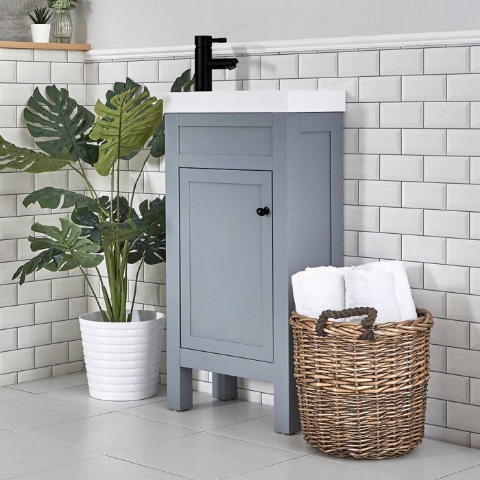 Milano Aston - Light Grey 440mm Traditional Cloakroom Vanity Unit with Basin - Choice of Handle Finish