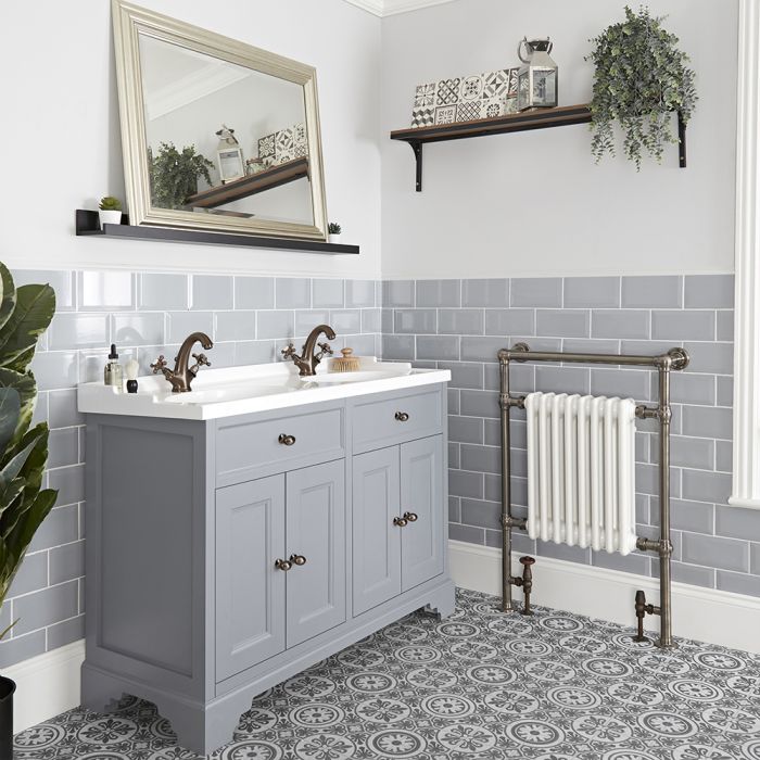 Milano Thornton Light Grey 1200mm Traditional Vanity Unit With Double Basin Choice Of Handle Finish - What Is Another Word For A Bathroom Vanity Unit With Shower And