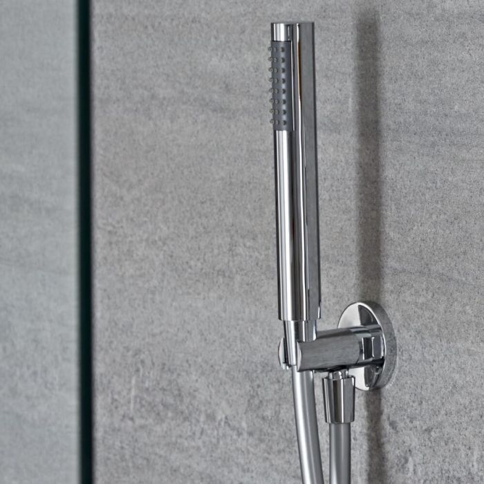 Milano Mirage - Modern Round Hand Shower with Wall Bracket and Integrated Outlet Elbow - Chrome