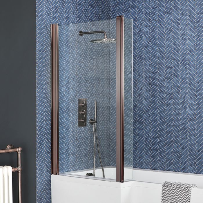 Milano Vara - Brushed Copper Hinged L Shaped Shower Bath Screen