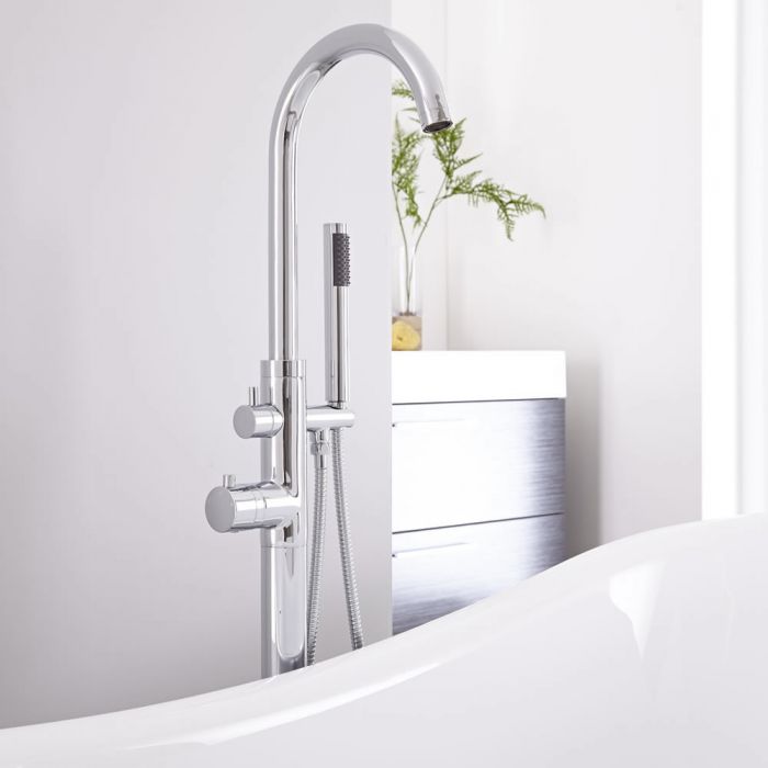 Milano Mirage - Modern Freestanding Thermostatic Bath Shower Mixer Tap with Hand Shower - Chrome