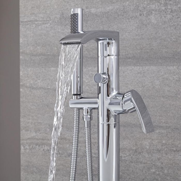 Milano Razor - Modern Freestanding Bath Shower Mixer Tap with Hand Shower - Chrome