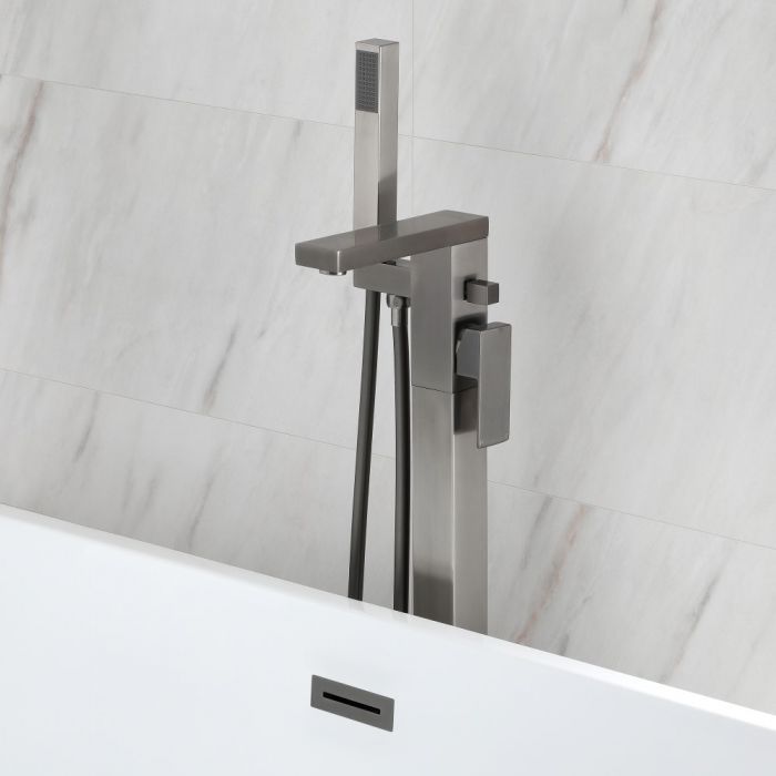 Milano Orno - Modern Freestanding Bath Shower Mixer Tap with Hand Shower - Gun Metal Grey