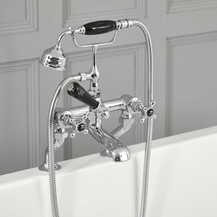 Milano Elizabeth - Traditional Crosshead Bath Shower Mixer Tap - Chrome and Black