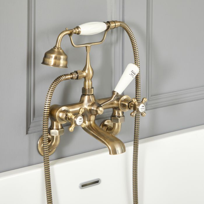 Milano Elizabeth - Traditional Wall Mounted Crosshead Bath Shower Mixer Tap - Brushed Gold