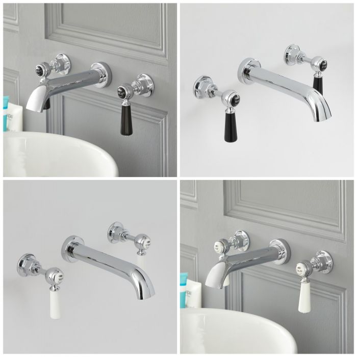 Milano Elizabeth - Traditional Wall Mounted 3 Tap-Hole Lever Head Basin Mixer Tap - Choice of Finish