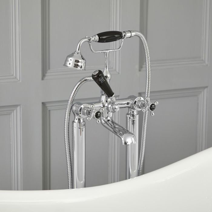 Milano Elizabeth - Traditional Freestanding Crosshead Bath Shower Mixer Tap with Hand Shower - Chrome and Black