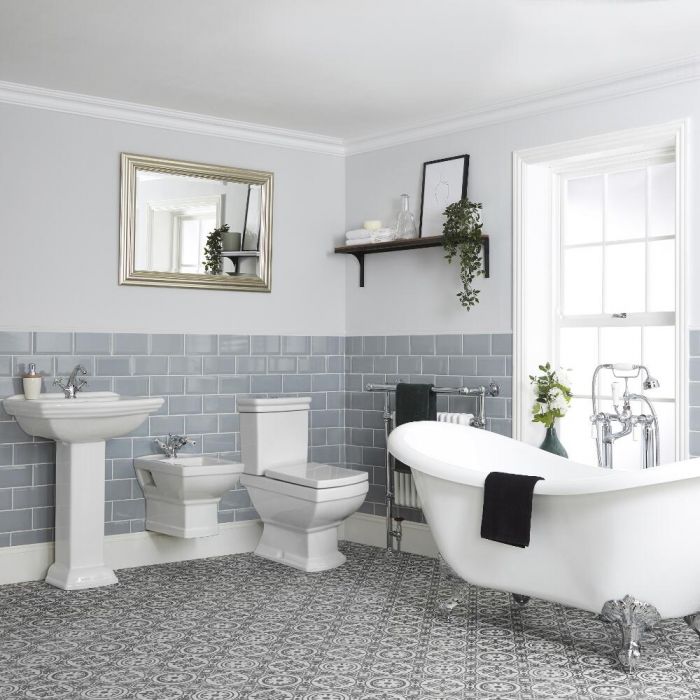 Milano Sandringham - Freestanding Slipper Bath, Traditional Toilet and Wall Hung Bidet Suite with Choice of Basin
