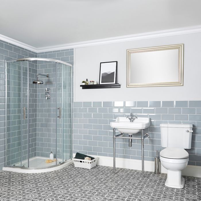 Milano Richmond - Traditional Shower Suite with Quadrant Enclosure, Close Coupled Toilet and Washstand Basin