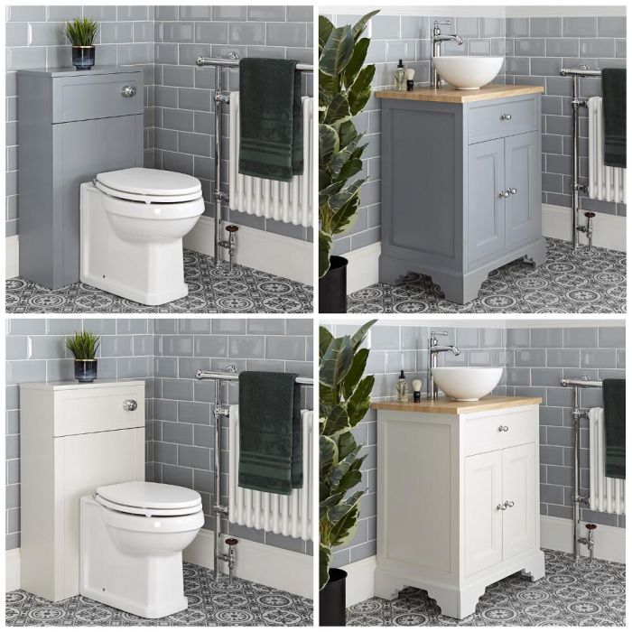 Milano Thornton - 645mm Traditional Vanity Unit with Countertop Basin and Back to Wall Toilet Set