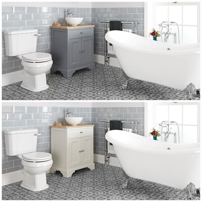 Milano Thornton - Traditional Bathroom Suite with Freestanding Bath, 645mm Vanity Unit with Countertop Basin and Close Coupled Toilet