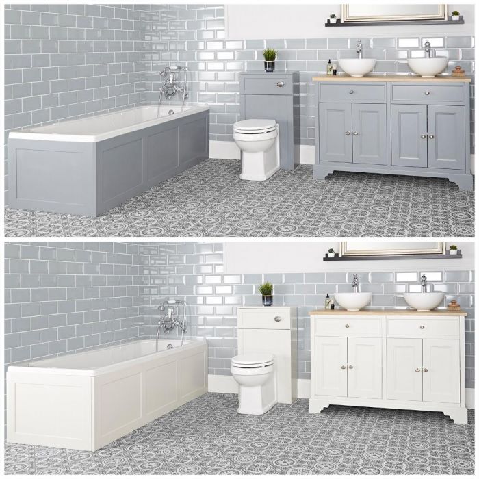 Milano Thornton - Traditional Bathroom Suite with Bath, 1200mm Vanity Unit with Countertop Basins and Back to Wall Toilet