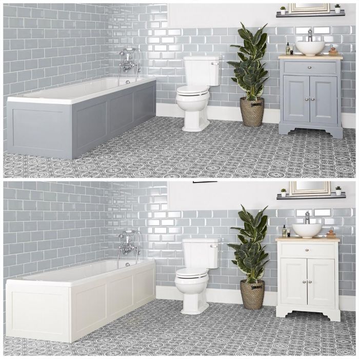Milano Thornton - Traditional Bathroom Suite with Bath, 645mm Vanity Unit with Countertop Basin and Close Coupled Toilet
