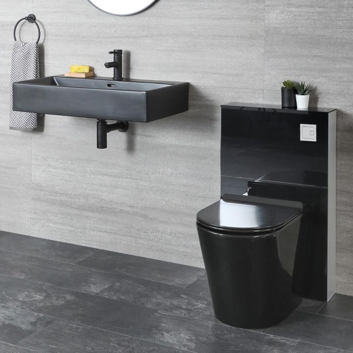 Milano Nero - Modern Back to Wall Toilet with WC Unit and Wall Hung Basin - Black