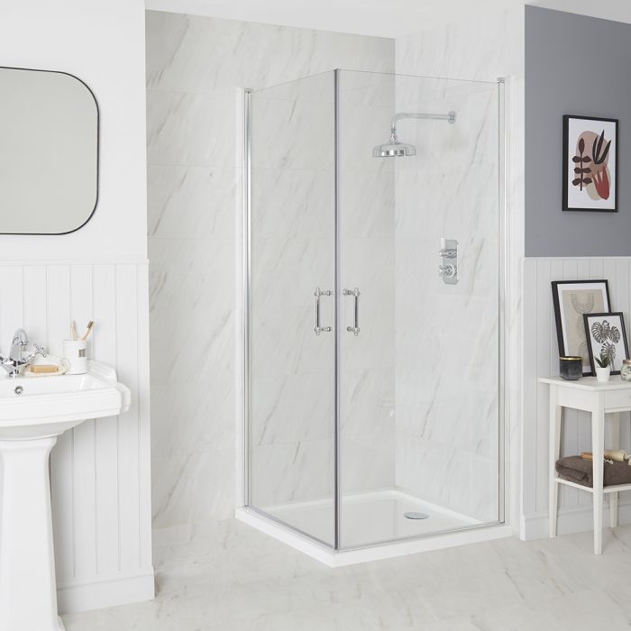 Milano Langley - Traditional Hinged Double Door Corner Shower Enclosure with Tray - Choice of Sizes