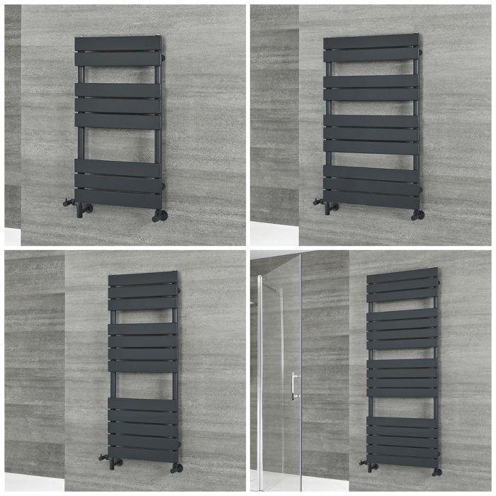 Milano Lustro Dual Fuel - Designer Anthracite Flat Panel Heated Towel Rail - Choice of Size and Cable Cover