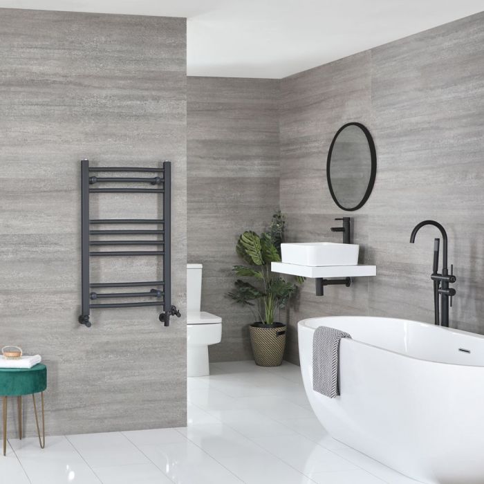 Milano Artle Dual Fuel - Anthracite Curved Heated Towel Rail - 800mm x 500mm