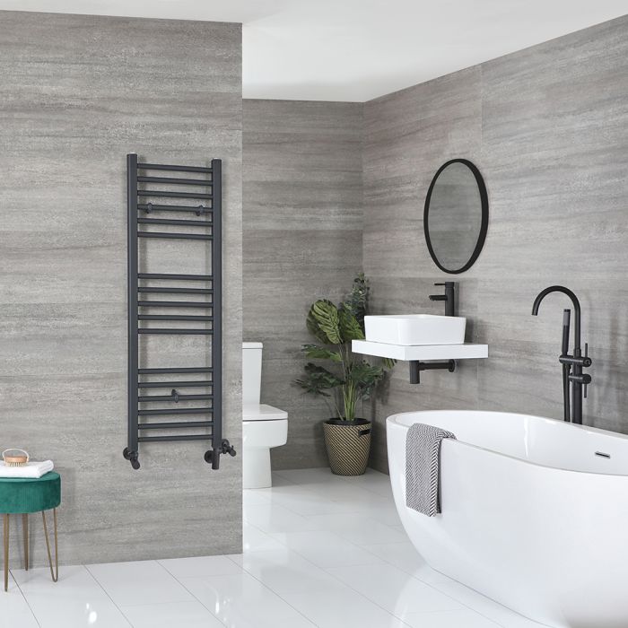 Milano Artle Dual Fuel - Anthracite Straight Heated Towel Rail - 1200mm x 400mm