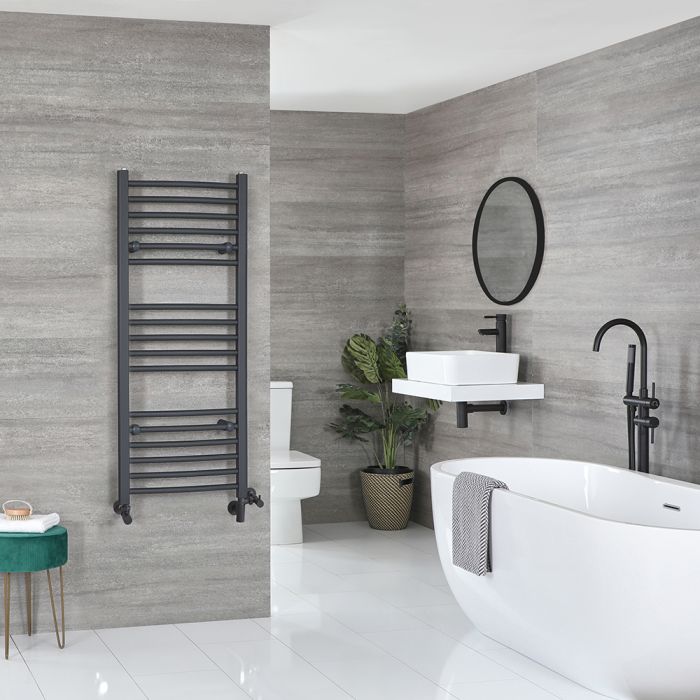 Milano Artle Dual Fuel - Anthracite Straight Heated Towel Rail - 1200mm x 500mm