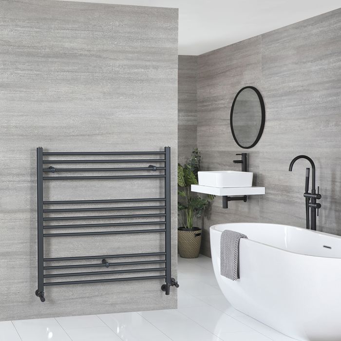 Milano Artle Dual Fuel - Anthracite Straight Heated Towel Rail - 1000mm x 1000mm