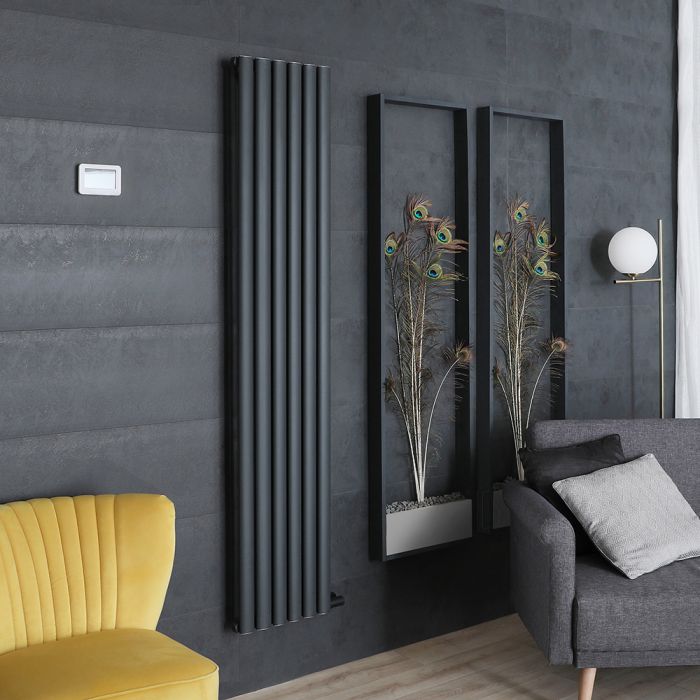 Milano Aruba Ardus - Anthracite Dry Heat Vertical Electric Designer Radiator - 1784mm x 354mm - Choice of Wi-Fi Thermostat