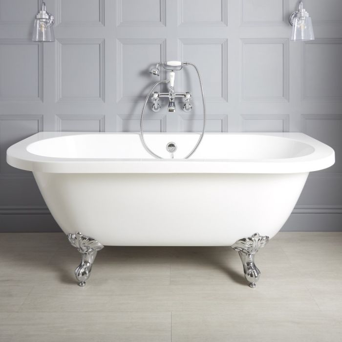 Milano Richmond - White Traditional Back to Wall Freestanding Bath with Choice of Feet - 1685mm x 780mm