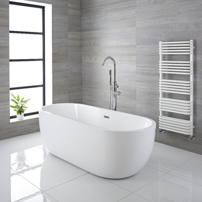 Milano Overton - White Modern Oval Double-Ended Freestanding Bath - 1655mm x 750mm