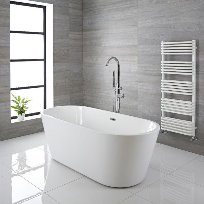 Milano Ballam - White Modern Oval Double-Ended Freestanding Bath - 1695mm x 750mm