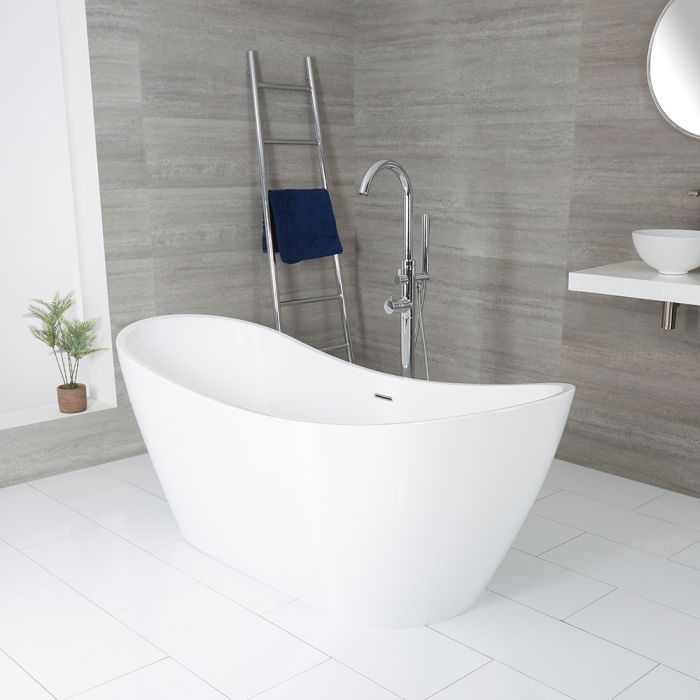 Milano Overton - White Modern Oval Double-Ended Freestanding Bath - 1830mm x 710mm