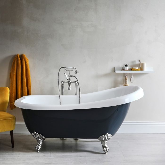Milano Hest - Stone Grey Traditional Freestanding Slipper Bath - 1710mm x 740mm (No Tap-Holes)
