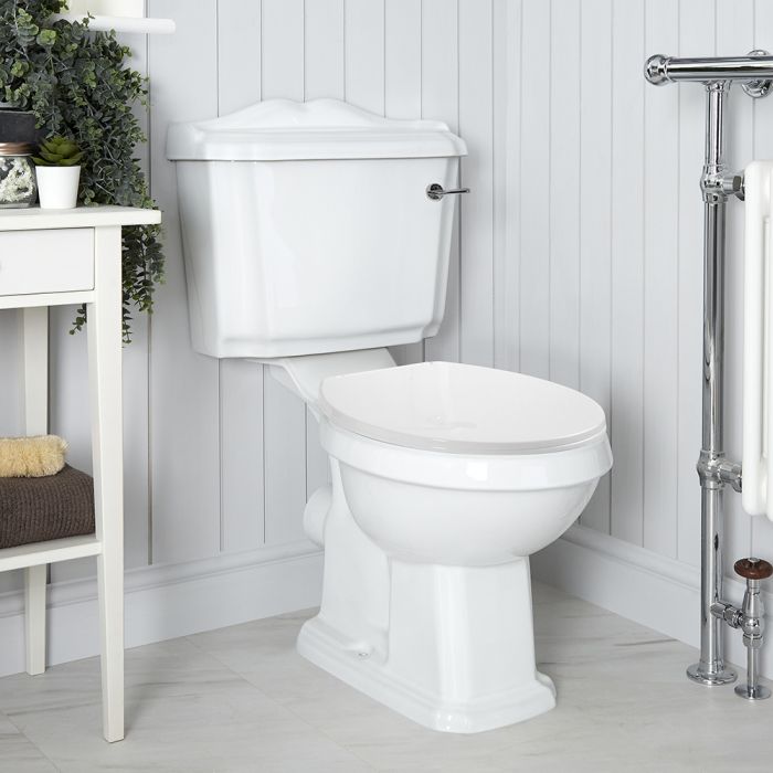 Milano Legend - White Traditional Close Coupled Toilet with Cistern and Wooden Seat