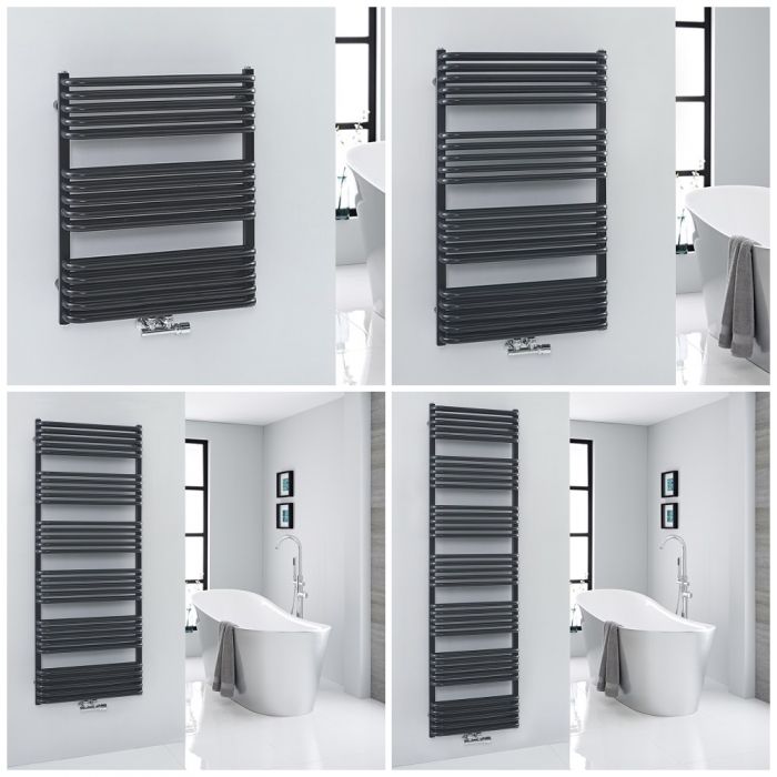 Milano Bow - Black D-Bar Heated Towel Rail - Choice of Size